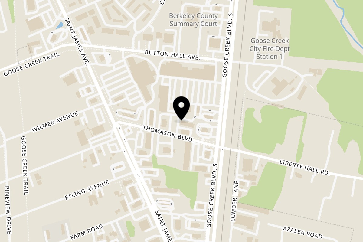 Map showing the location of Gail's Soul Food on 102 Berkeley Square Ln Unit G in Goose Creek